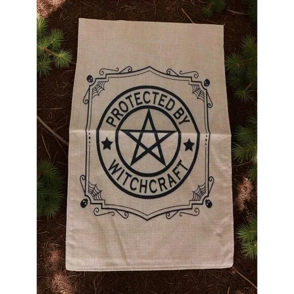 Protected by Witchcraft Garden Flag Halloween Outdoor Yard Banner Pagan Wicca - Picture 2 of 6